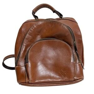 Patricia Nash Brown Solid Leather Zipper Backpack Minimal Classic